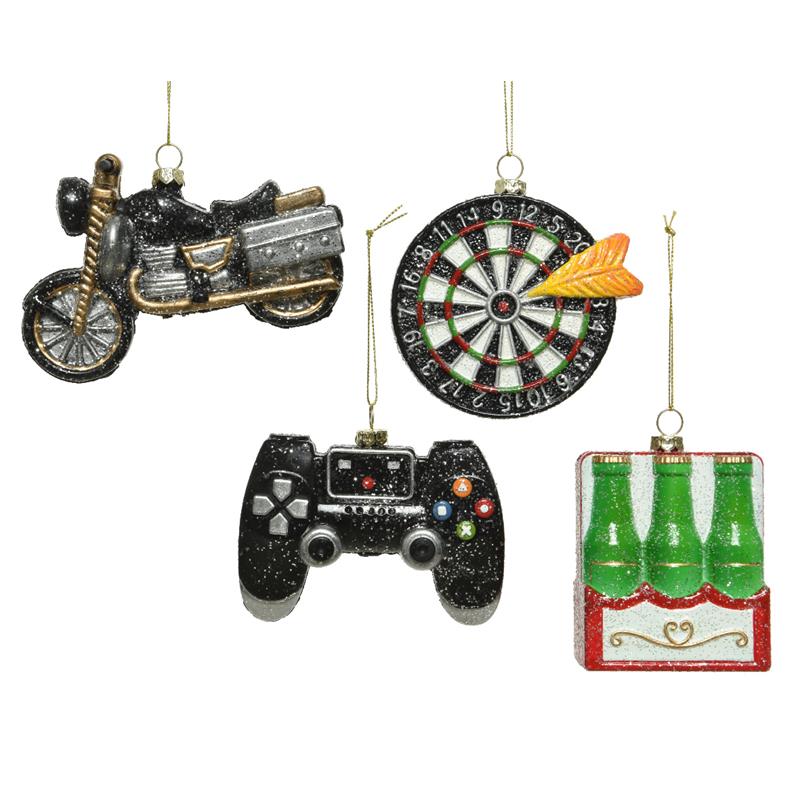 Decoris Kunststof Kerst Ornament Dartbord/six Pack/motorfiets Of Game Controler