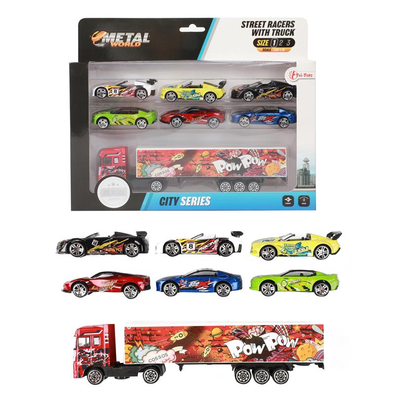 Toi Toys Vrachtwagen Pop Art Met 6 Raceauto's