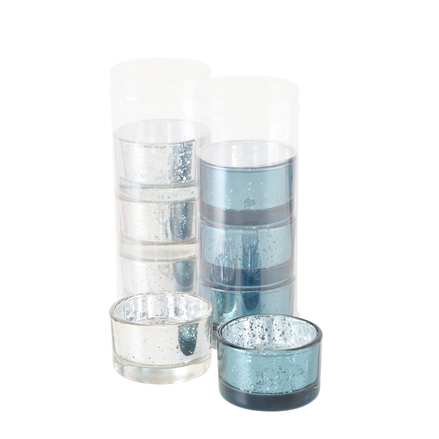 Boltze Home Theelichthouder Balos Glas 4-delig Rond H3,3cm Zilver/blauw