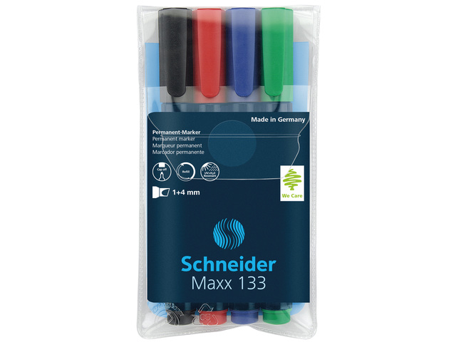 marker Schneider Maxx 133 permanent beitelpunt etui á 4 stuks