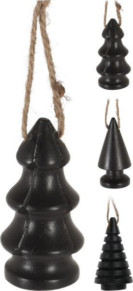 Kerstboom hangdeco mangohout 9cm zwart