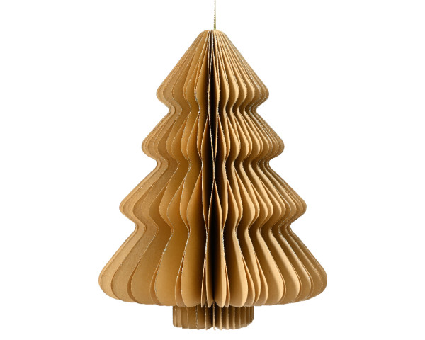 Kersthanger kerstboom papier beige 15cm