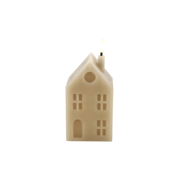 LED kaars huis M beige 6,5x7,5x16cm