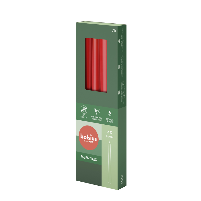 Bolsius Essentials Gotische Kaarsen 245/24 Delicate Red 4 Stuks In Verpakking