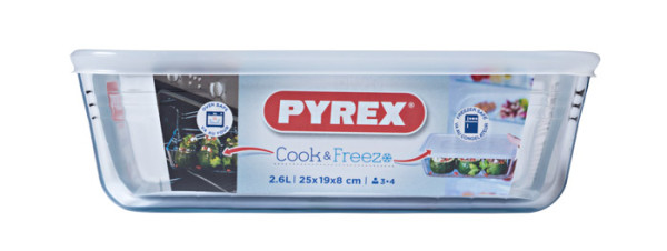 Pyrex schaal met deksel 25x20cm glas