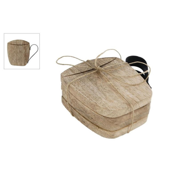 Onderzetters "Cup" naturel hout set a 4