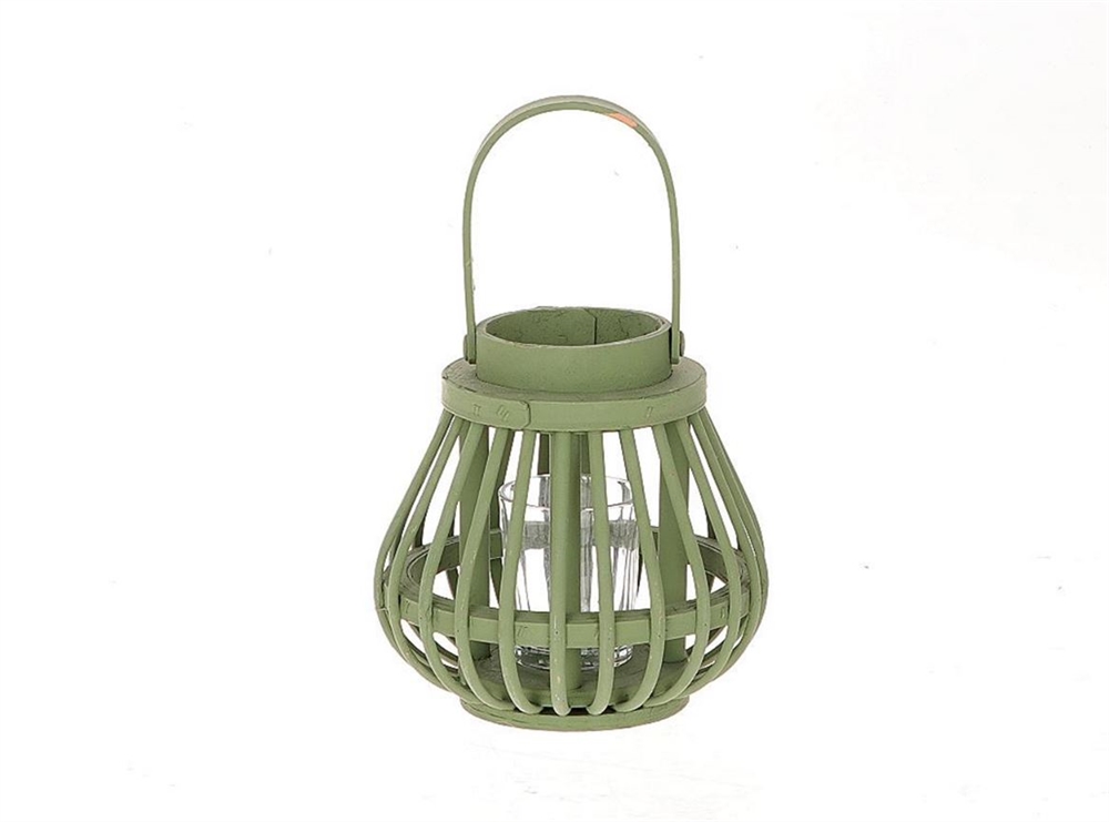 HBX natural living HBX Living Lantaarn Met Glas Van Hout Dia15,5x15cm Groen