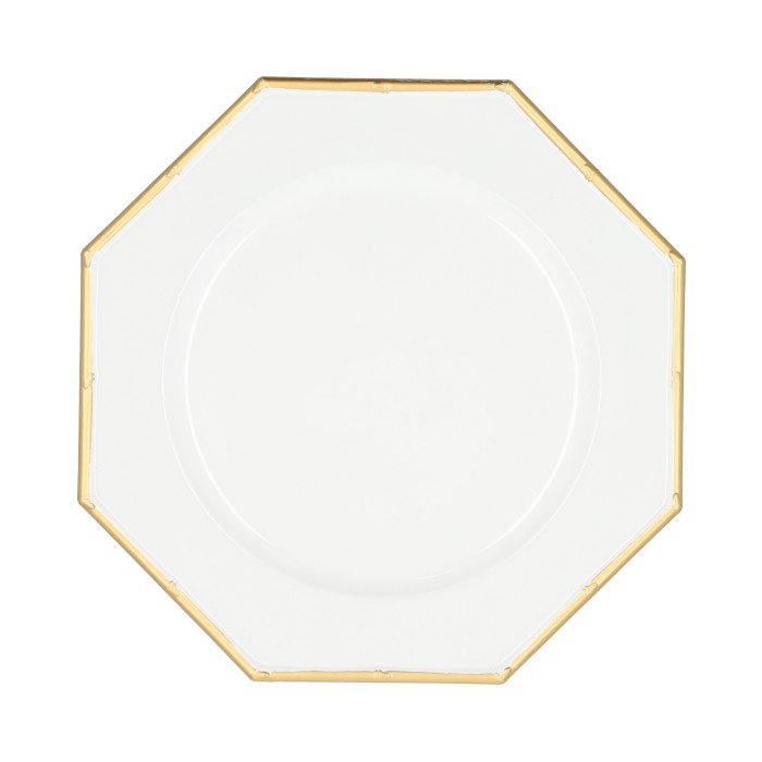 HBX natural living Onderbord Hexagon Met Gouden Bamboe Dessin Diameter 33cm Kunststof Wit/goud