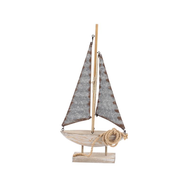 Zeilboot Hout-zink 19x5x38cm