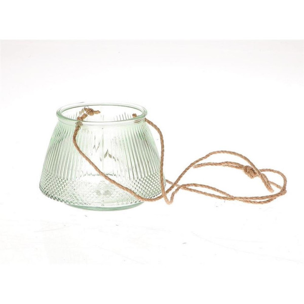 Hangende windlicht Lines Ø11xh15cm groen