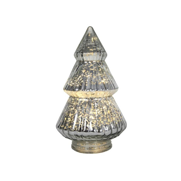 Beeld Kerstboom glas LED zilver 22cm