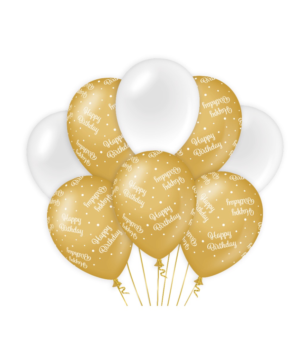 Paperdreams Decoration Balloons Goud/wit - Happy Birthday Verpakking A 8 Stuks