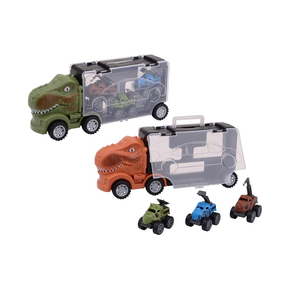 John Toy Dino Opberg Truck Met Drie Dino Auto's, 2 Assorti