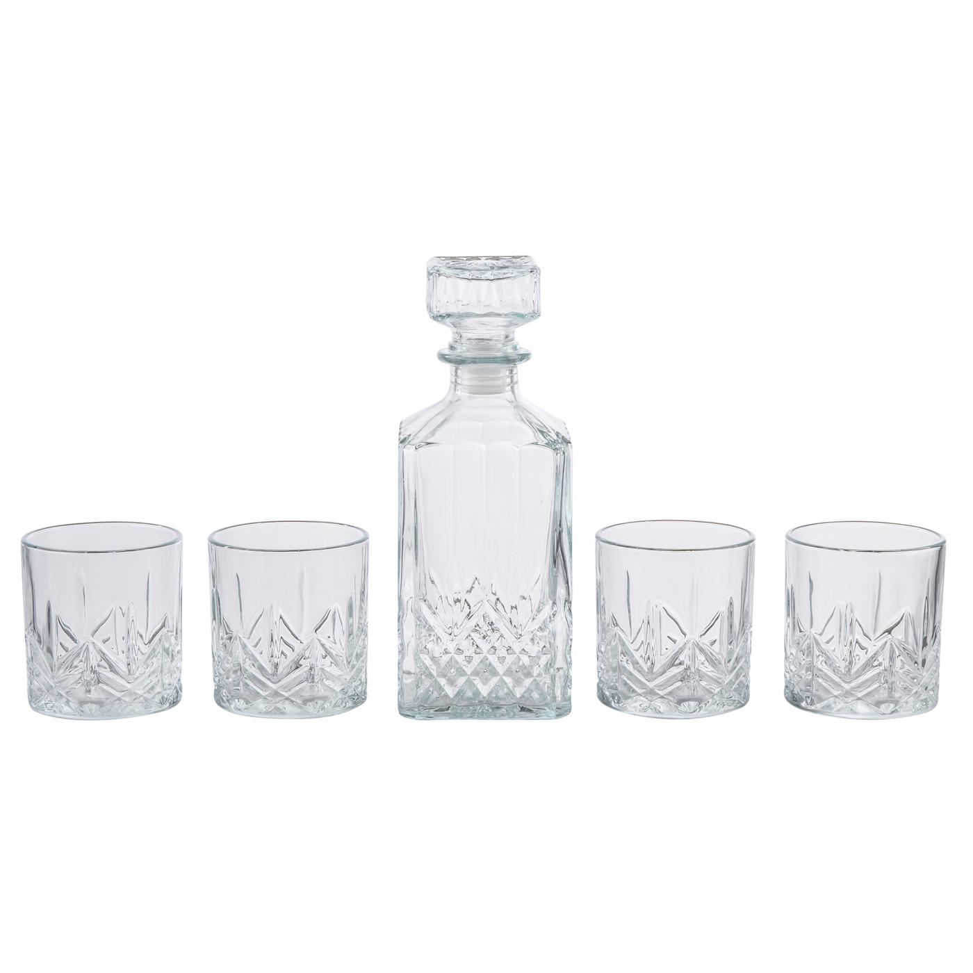 Merkloos Whisky Set 5-delig 9x9x23,5cm Karaf Met 4 Glazen