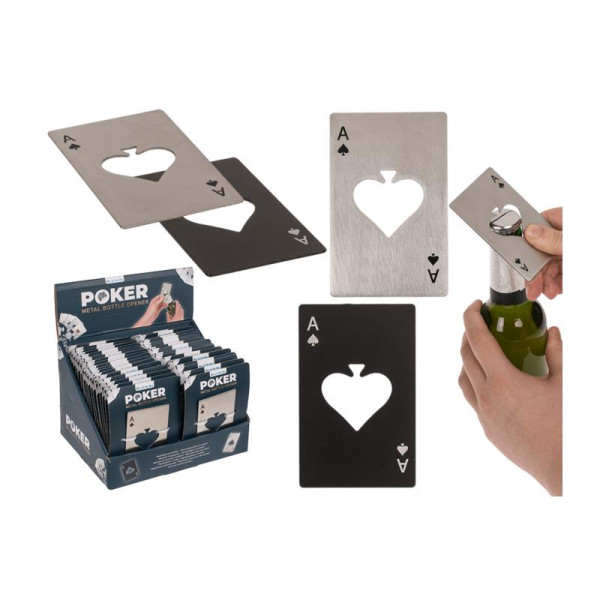 Metalen flesopener Pokerkaart 8,6x5,4cm