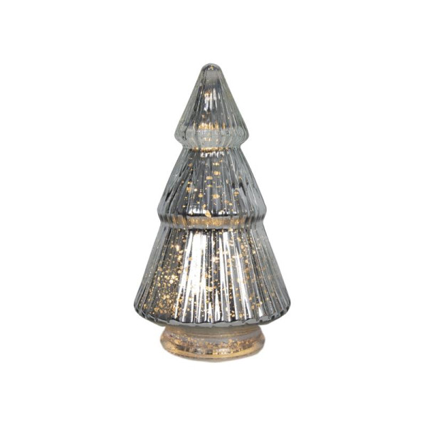 Beeld Kerstboom glas LED zilver 19cm