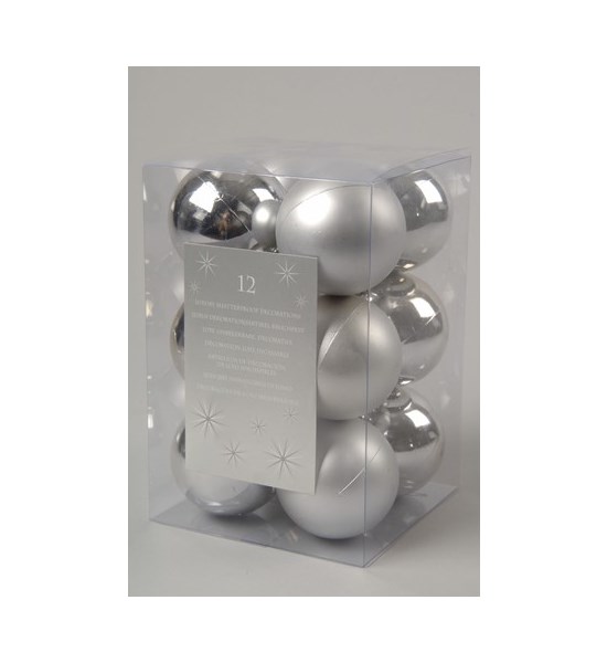 Decoris Kerstballen Kunststof 6cm Zilver Doos A 12 Stuks