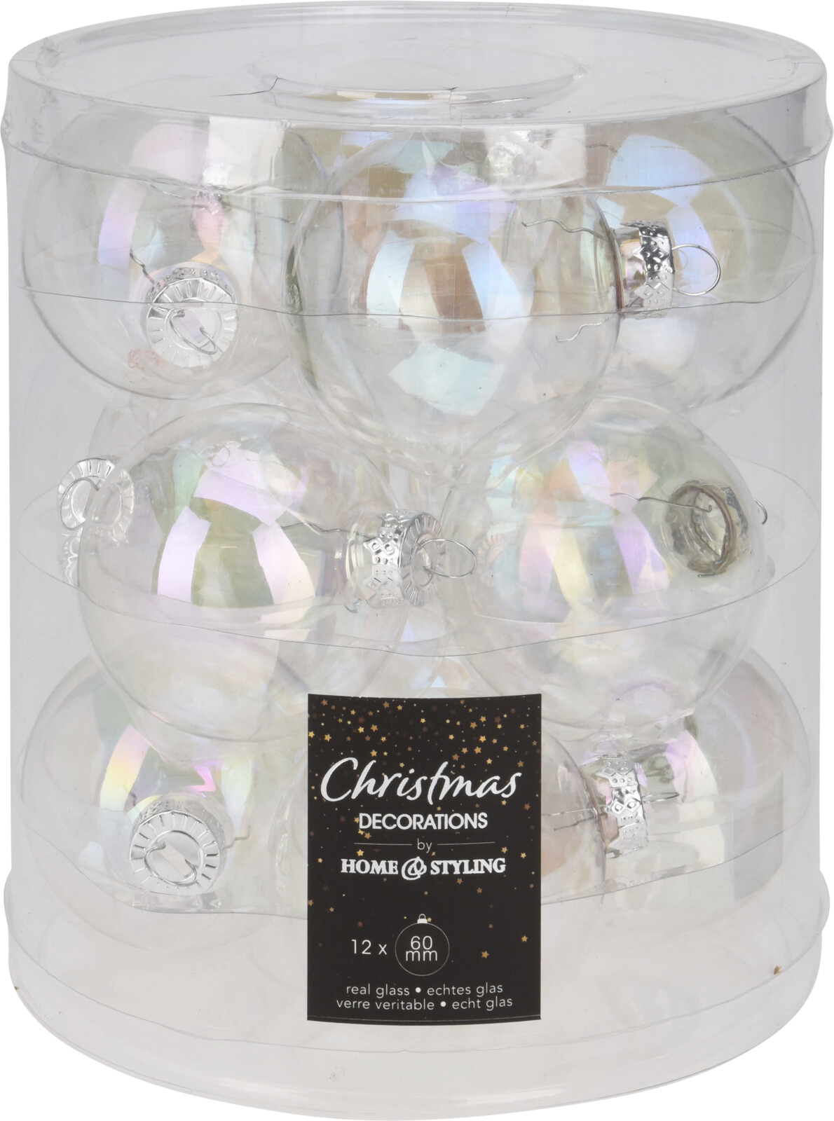 Kerstbal Glas 60mm Irriserend Koker A 12 Stuks