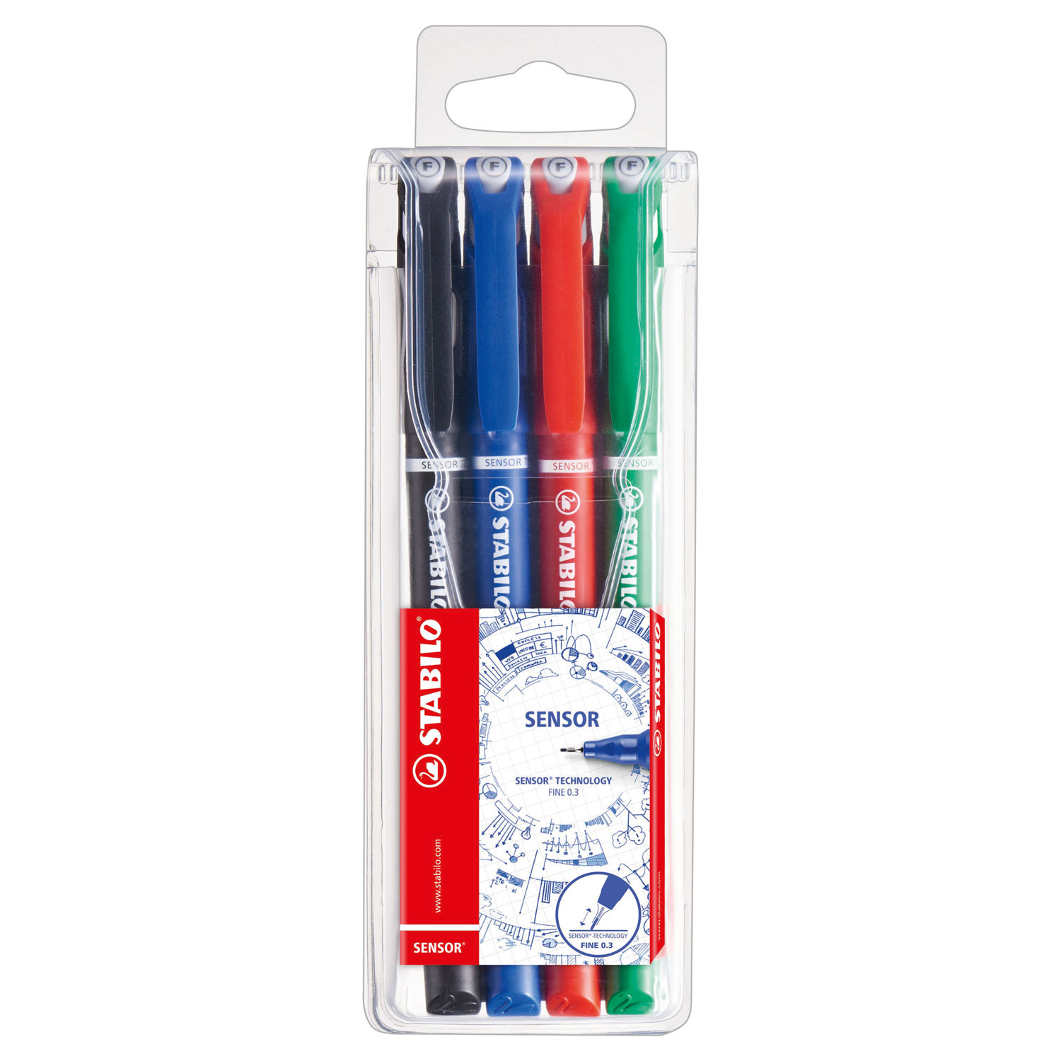 Fineliner Stabilo Sensor assorti 0.3mm etui à 4 stuks