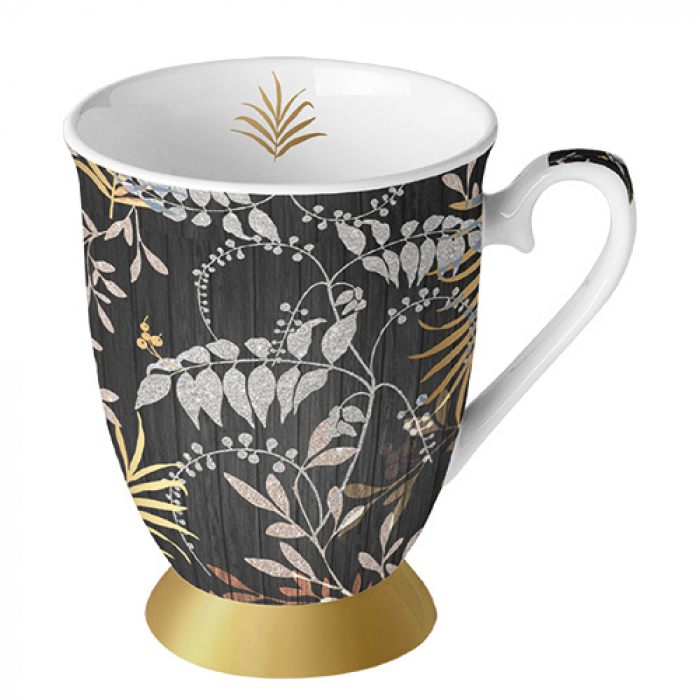 Ambiente Mok 0.25L Luxury Leaves Zwart- Materiaal Fine Bone China-<br>
Formaat ?