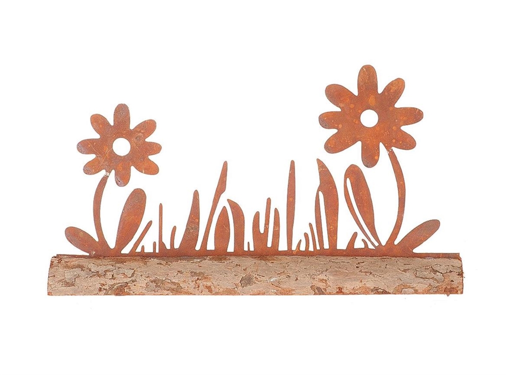 HBX Living Decoratieve Beeld van bloemen in metaal en hout 29,5x15cm bruin