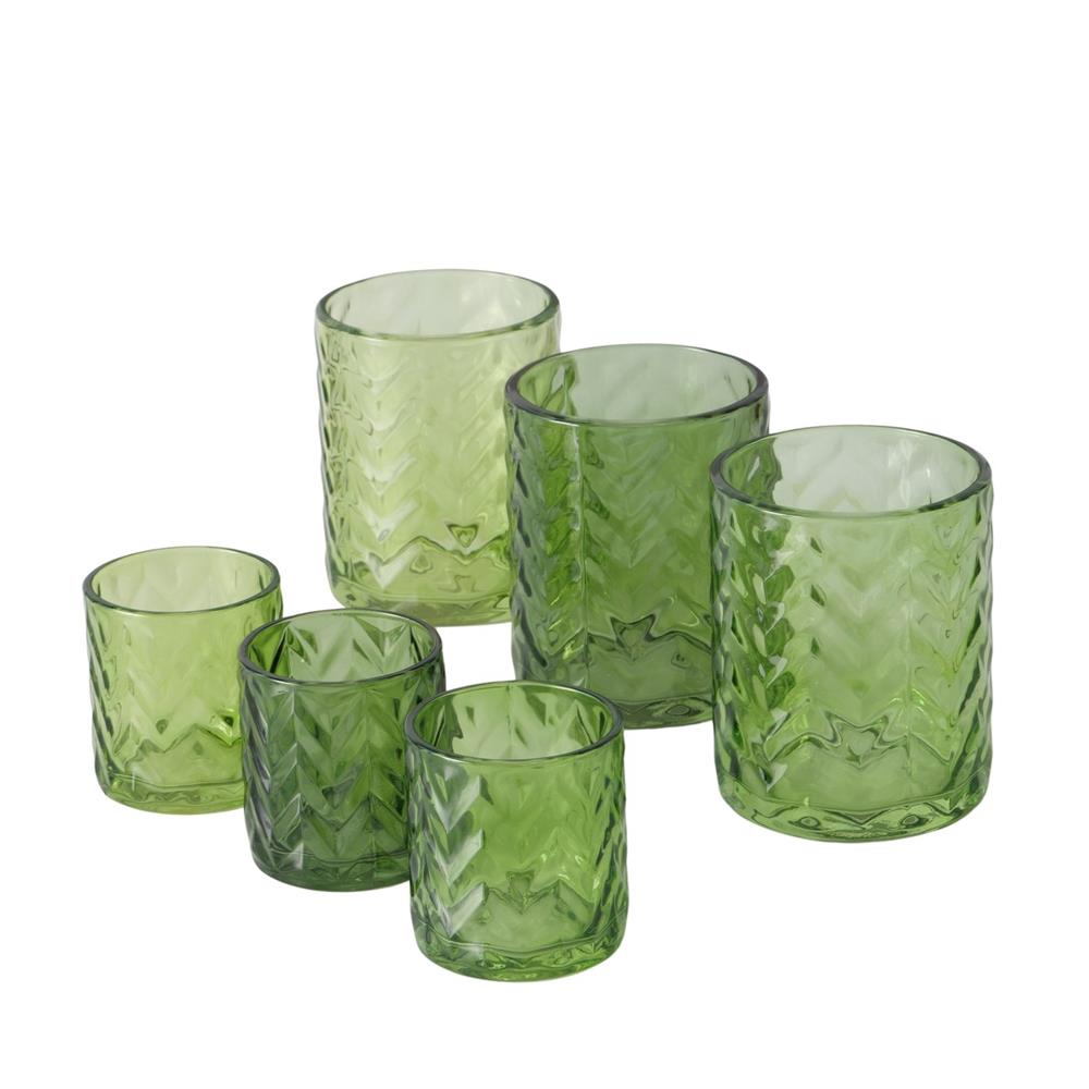 Boltze Home Windlicht Viko 2-delig H 8-12,5cm Glas Gelakt Groen