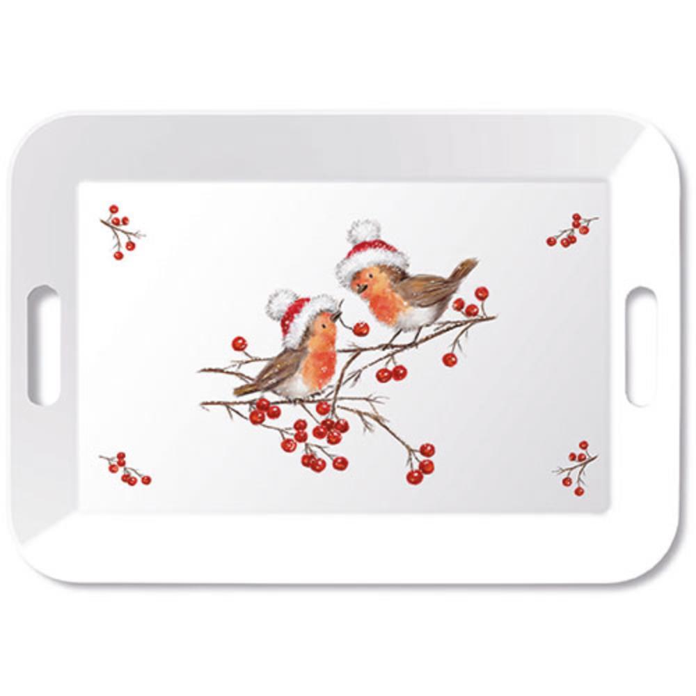 Ambiente Dienblad Melamine 33x47cm Christmas Robins White