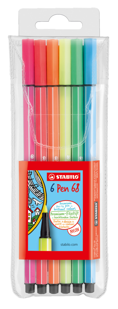 Viltstift Stabilo 68 etui fluor 6stuks assorti