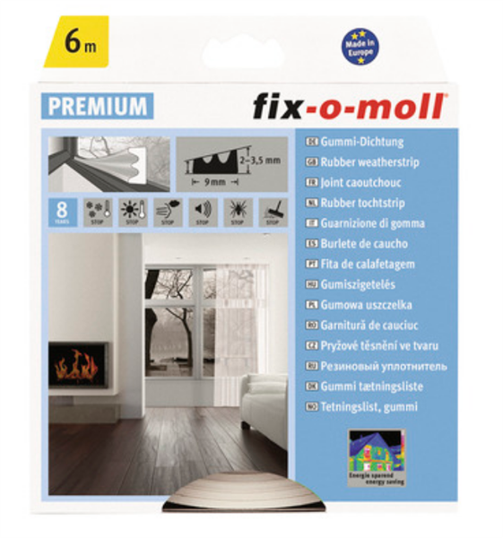 Fix-o-moll Rubber Tochtstrip E-profiel Zelfklevend 6m 9x3,5mm