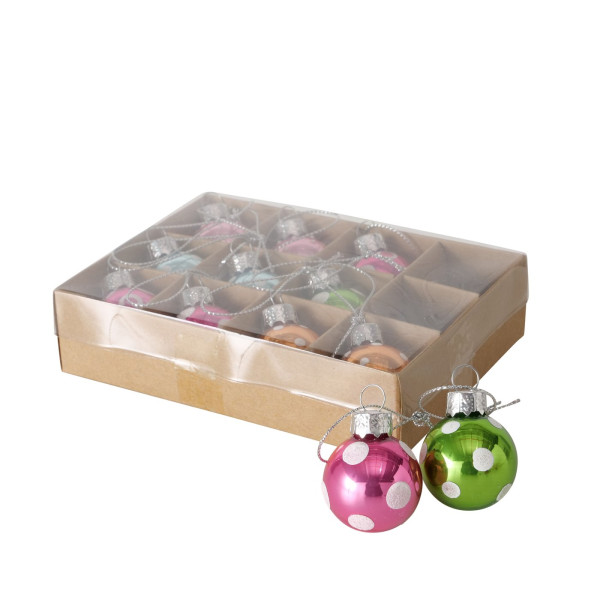 Kerstbal mini glas met stippen 12 stuks