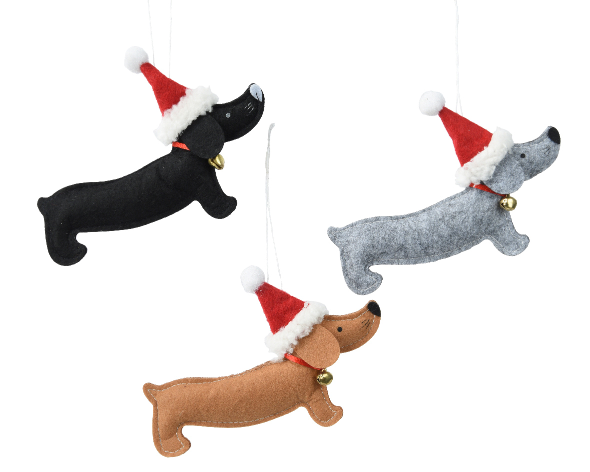 Decoris Kersthanger Tekkel Hond Met Kerstmuts Van Vilt 1,5x15x11cm