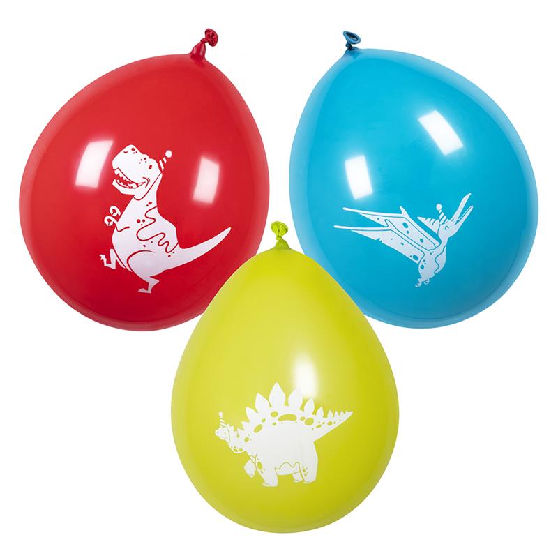 Ballonnen Dino Party 3 Kleuren Dubbelzijdig Set A 6 Stuks Ø25cm Latex