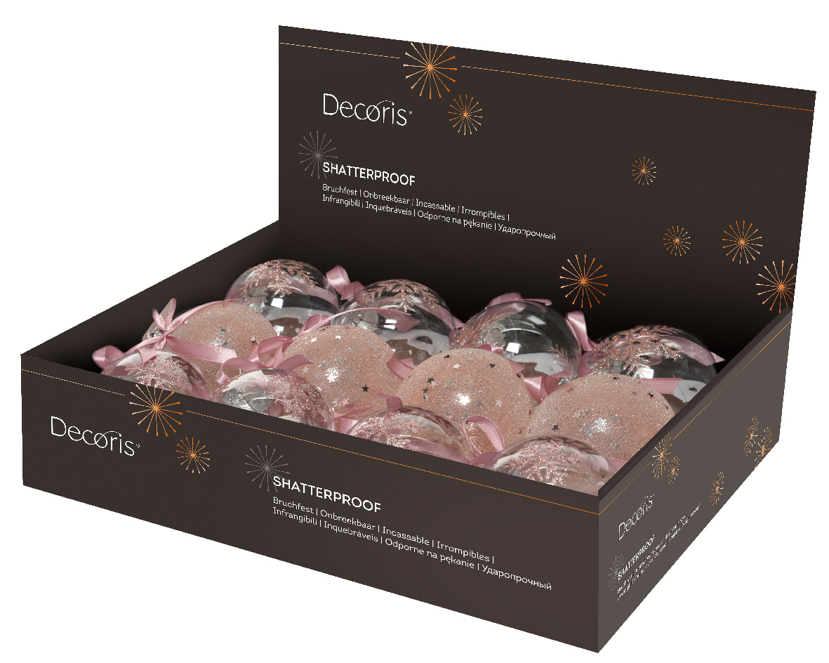 Decoris Kerstballen Van Kunststof 3 Assorti Kleuren In Doos A 12 Stuks Blush