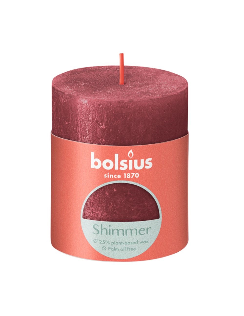 Bolsius Rustiek Stompkaars 80/68 Shimmer Delicate Red-Delicaat Rood