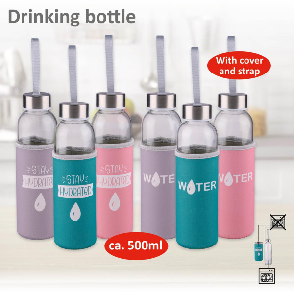 Alpina Drinkfles glas 500ml + effen hoes