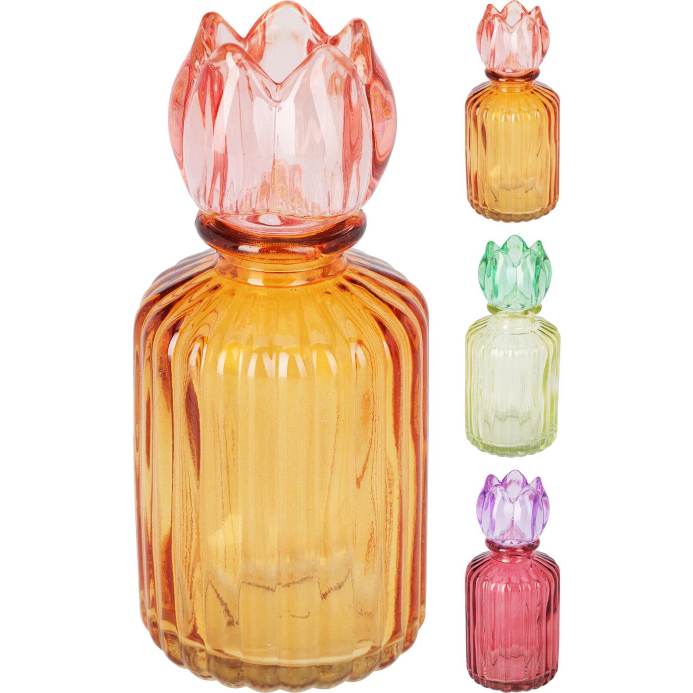 Home & Styling Kaarshouder Tulip Glas Dia6x14cm Groen/roze/oranje