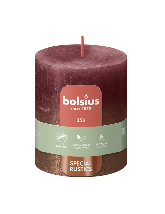 Bolsius Rustiek Fading Metallic Stompkaars 80/68 Velvet Red + Copper