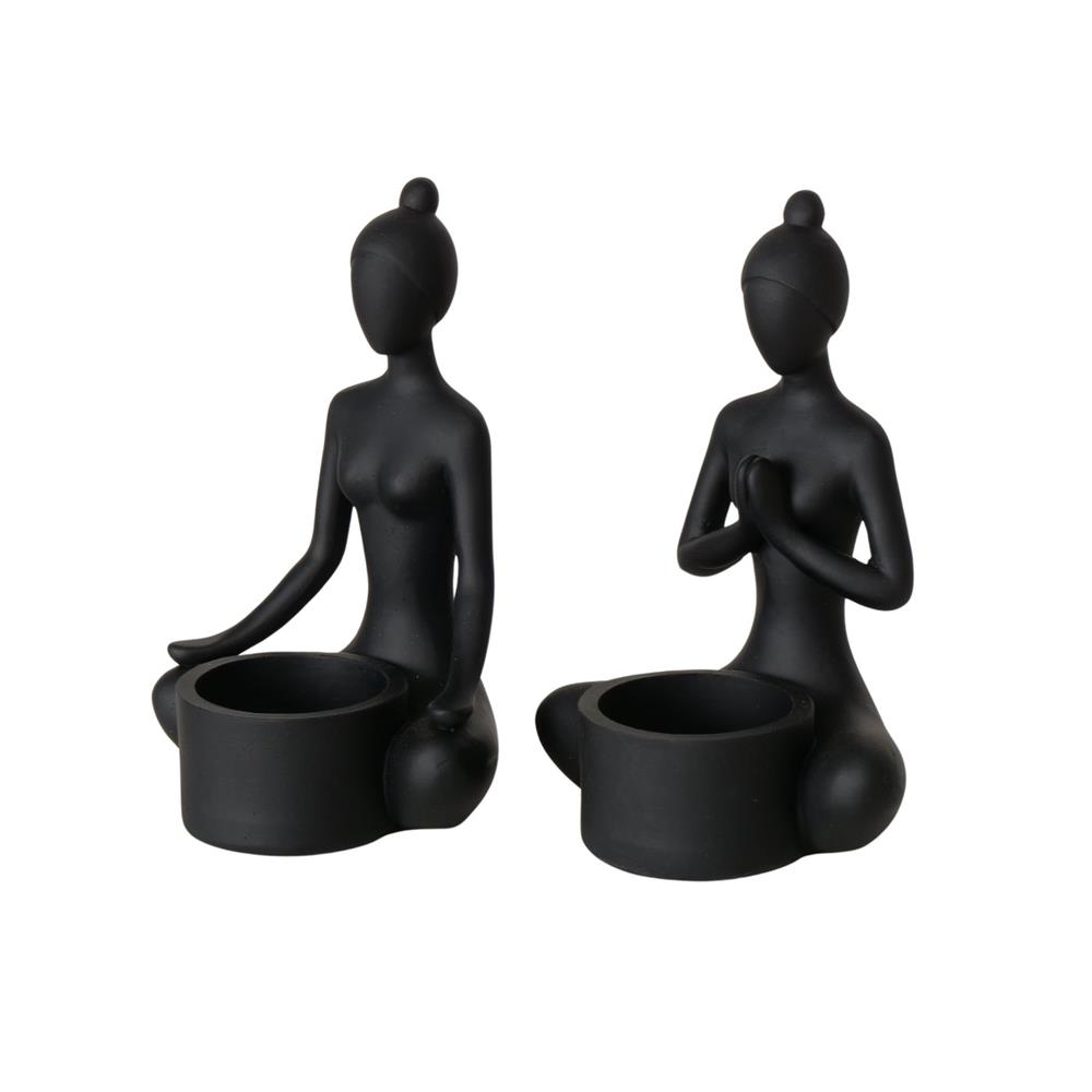 Boltze Home Theelichthouder Yoga 10,3x9x15,2cm Polyresin Zwart In 2 Uitvoeringen