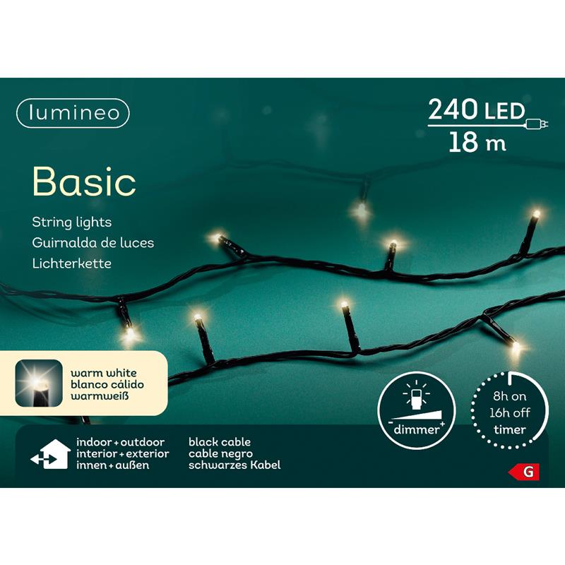 Lumineo LED Strengverlichting Binnen En Buiten 18m 240 Lampjes Warm-wit. Met 8