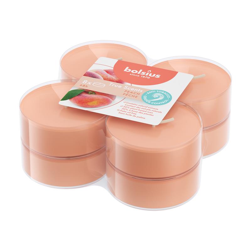 Bolsius Maxilichten Clear Cup True Scents Peach 8uur Pak A 8 Stuks