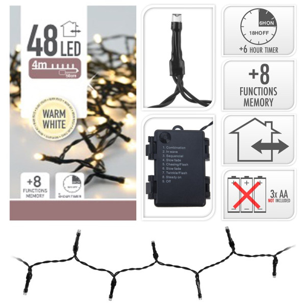 Batterijverlichting 48L warm wit 4mtr