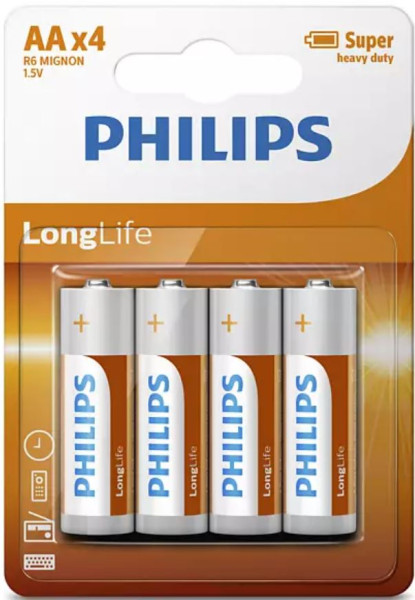 Philips batterij Longlife AA R6 12x4st