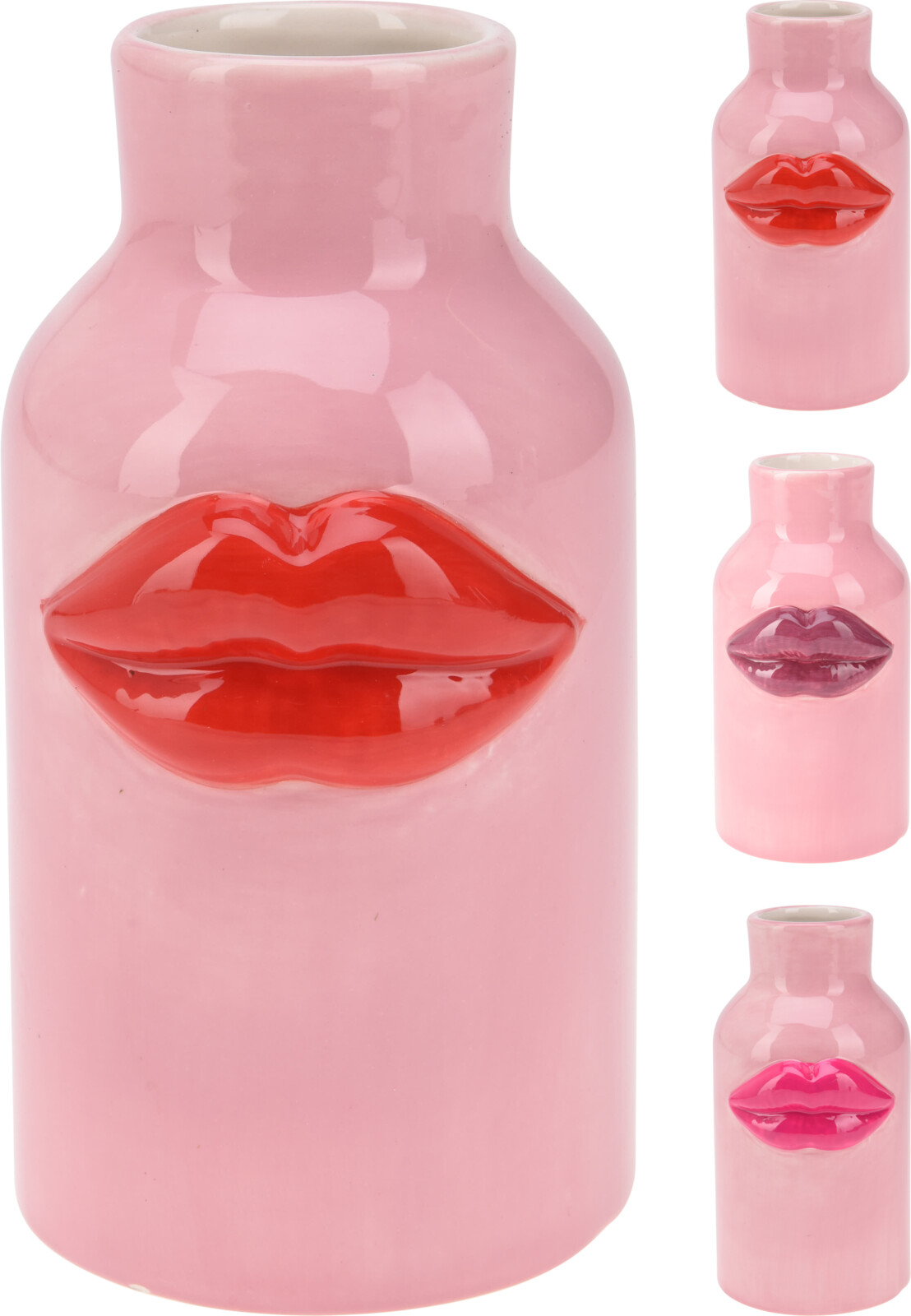 Home & Styling Vaas Keramiek Met Lippen 15cm Roze