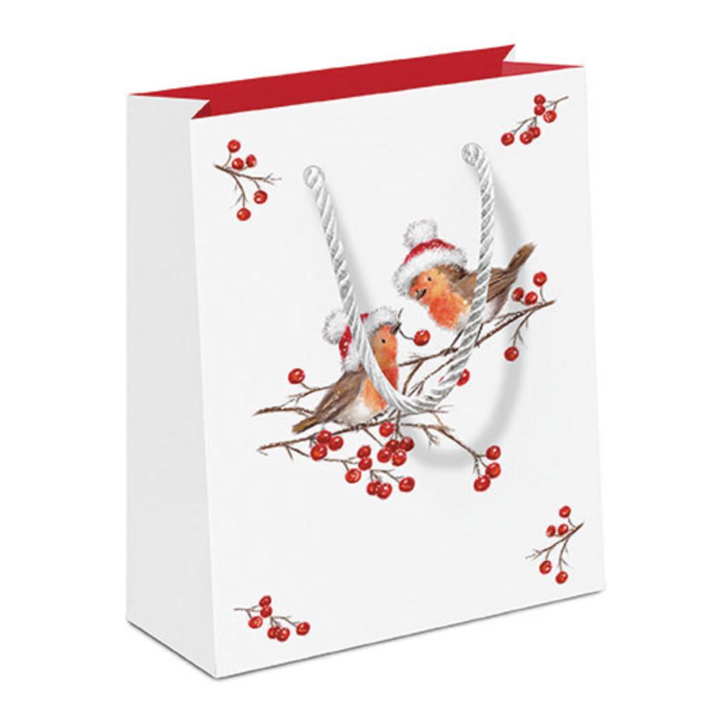 Ambiente Geschenktas Christmas Robins White