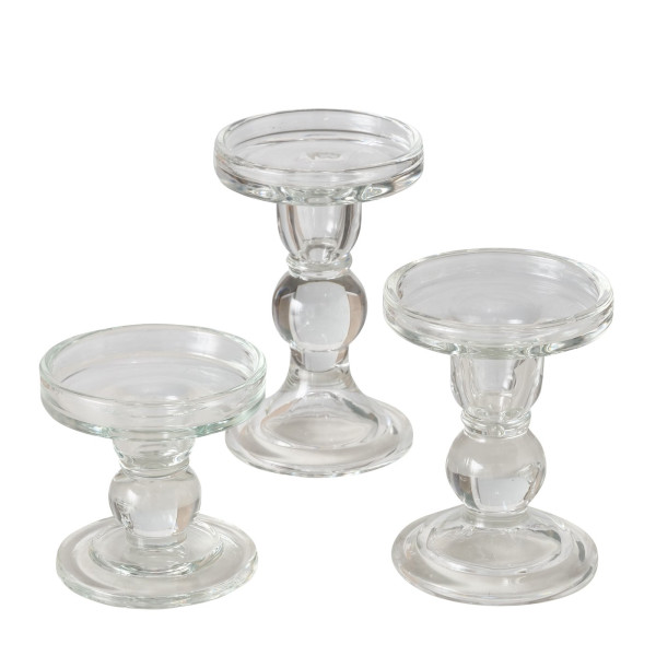 Kandelaar glas 3-dlg set 13,4cm