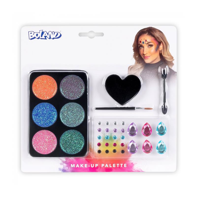 Make-up Set Glamour Met 26 Sticker Edelstenen, Glittersmink, Spons, Pensel En