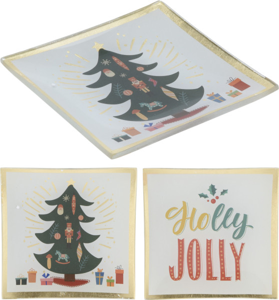 Bord kerst glas 10x10cm kerstboom/tekst