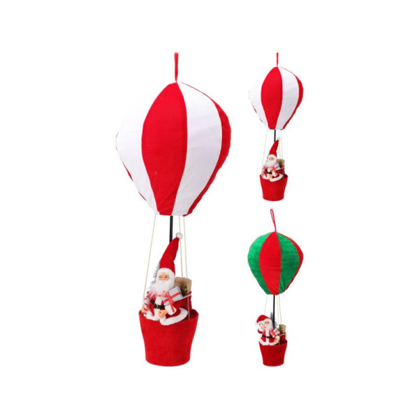 Luchtballon met kerstman XL H97cm velour