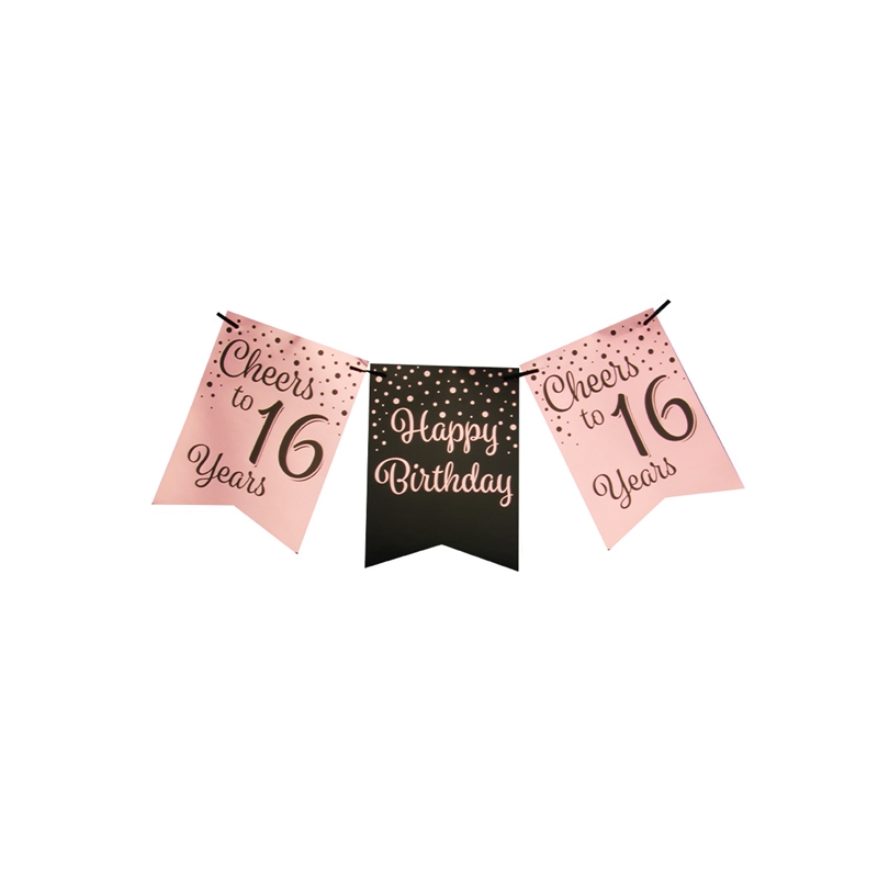 Paperdreams Party Flag Banner Roze/zwart - 16