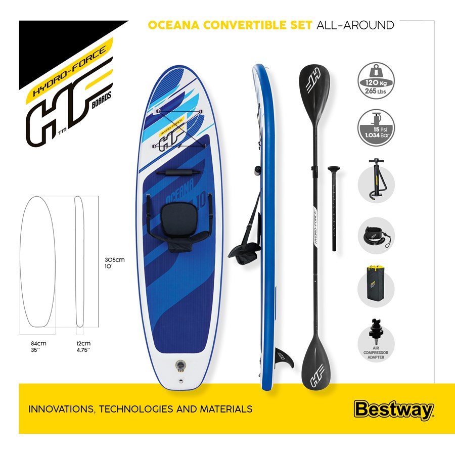 Hydro-Force Oceana Convertible SUP Peddelboard 305x84x12cm Set